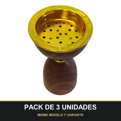 PACK DE 3 UNIDADES — Quemador de Incienso Árabe Marrón y Dorado — Diseño de Madera con Media Luna. MISMO MODELO Y VARIANTE