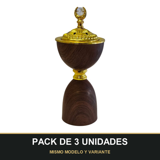 PACK DE 3 UNIDADES — Quemador de Incienso Árabe Marrón y Dorado — Diseño de Madera con Media Luna. MISMO MODELO Y VARIANTE
