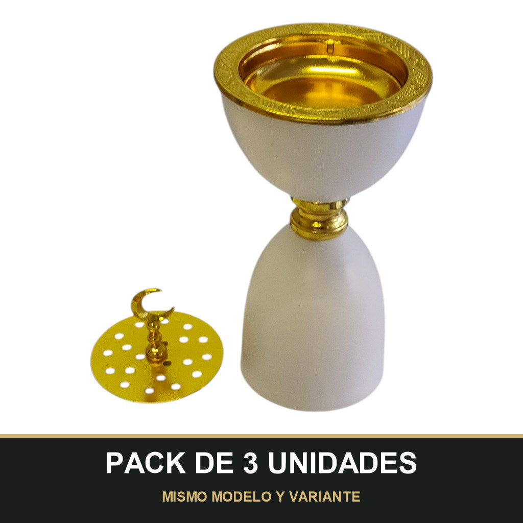 PACK DE 3 UNIDADES — Quemador de Incienso Árabe Blanco y Dorado con Media Luna — Diseño Clásico de Lujo  📝 Descripción del producto:. MISMO MODELO Y VARIANTE