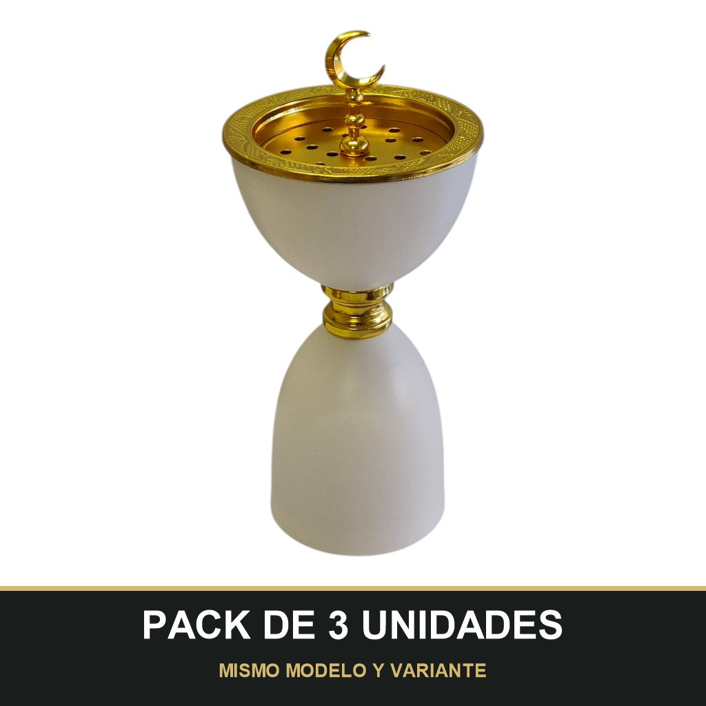 PACK DE 3 UNIDADES — Quemador de Incienso Árabe Blanco y Dorado con Media Luna — Diseño Clásico de Lujo  📝 Descripción del producto:. MISMO MODELO Y VARIANTE