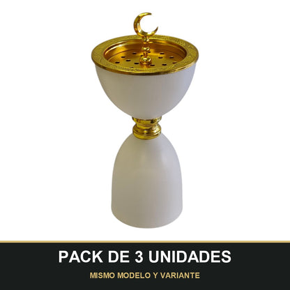 PACK DE 3 UNIDADES — Quemador de Incienso Árabe Blanco y Dorado con Media Luna — Diseño Clásico de Lujo  📝 Descripción del producto:. MISMO MODELO Y VARIANTE