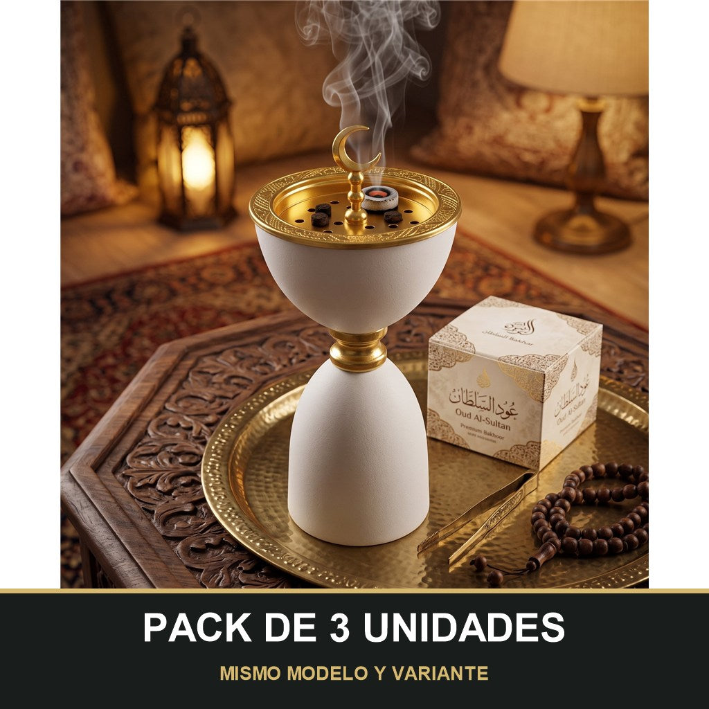 PACK DE 3 UNIDADES — Quemador de Incienso Árabe Blanco y Dorado con Media Luna — Diseño Clásico de Lujo  📝 Descripción del producto:. MISMO MODELO Y VARIANTE