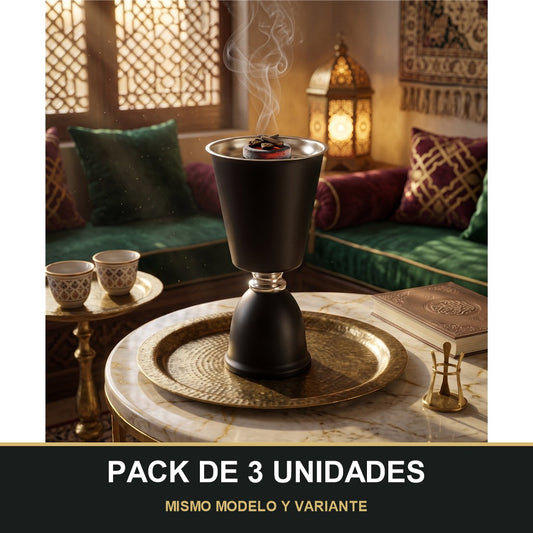 PACK DE 3 UNIDADES — Quemador de Incienso Árabe Negro y Plateado — Diseño Moderno y Minimalista. MISMO MODELO Y VARIANTE