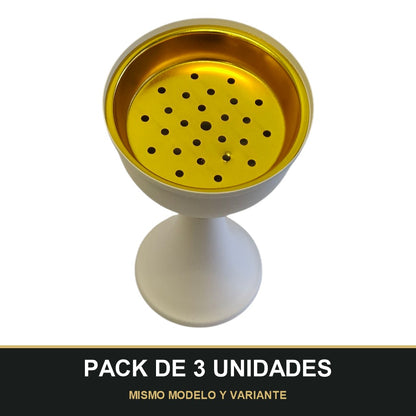 PACK DE 3 UNIDADES — Quemador de Incienso Árabe Blanco y Dorado — Diseño Clásico de Copa. MISMO MODELO Y VARIANTE