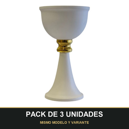 PACK DE 3 UNIDADES — Quemador de Incienso Árabe Blanco y Dorado — Diseño Clásico de Copa. MISMO MODELO Y VARIANTE