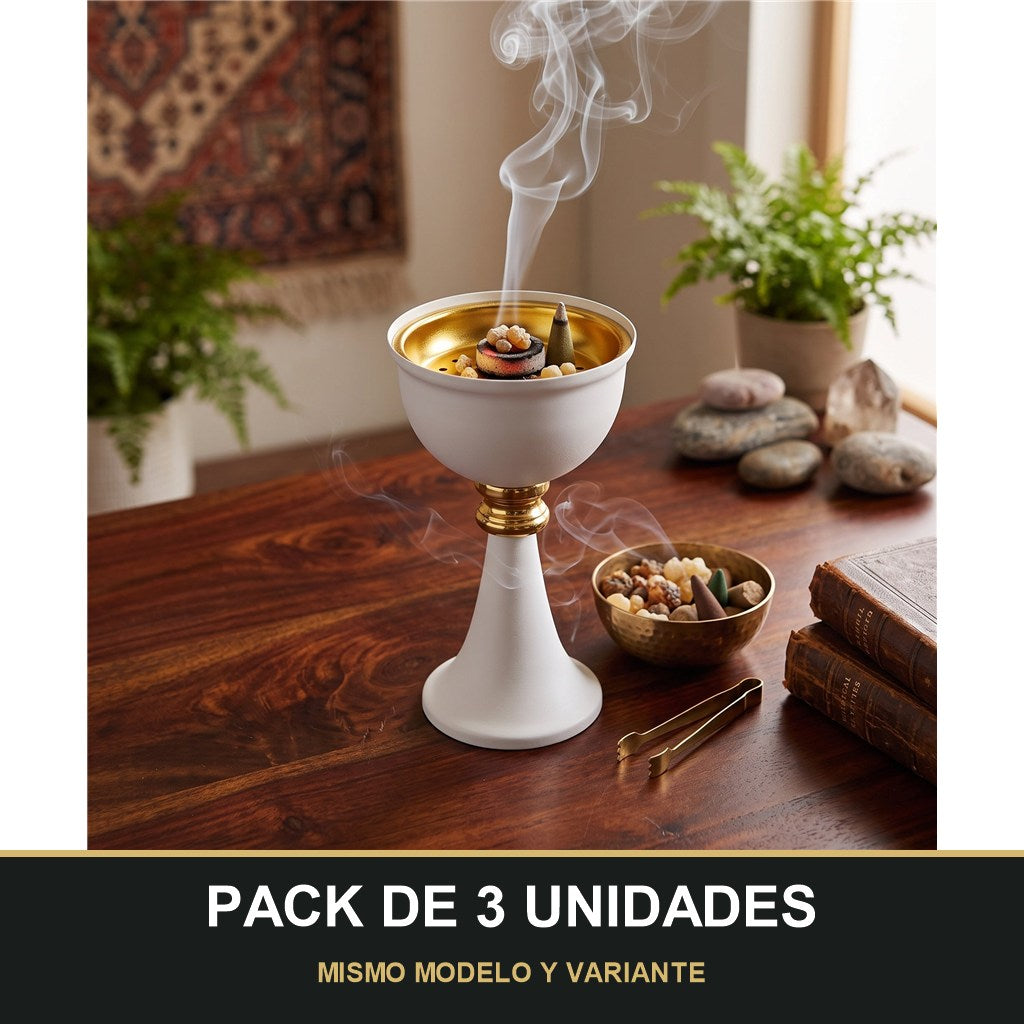 PACK DE 3 UNIDADES — Quemador de Incienso Árabe Blanco y Dorado — Diseño Clásico de Copa. MISMO MODELO Y VARIANTE