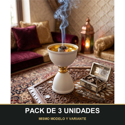 PACK DE 3 UNIDADES — Quemador de Incienso Árabe Blanco y Dorado — Diseño Moderno y Elegante. MISMO MODELO Y VARIANTE
