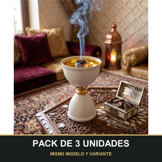 PACK DE 3 UNIDADES — Quemador de Incienso Árabe Blanco y Dorado — Diseño Moderno y Elegante. MISMO MODELO Y VARIANTE