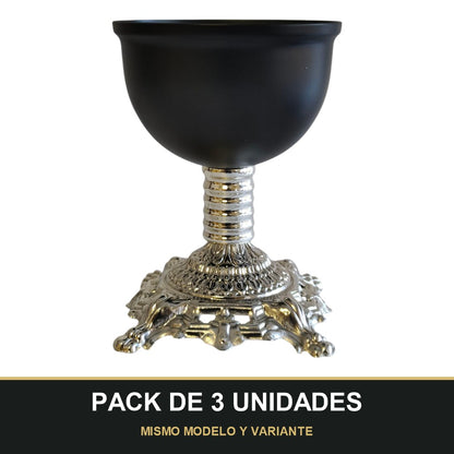 PACK DE 3 UNIDADES — Quemador de Incienso Árabe Negro y Plateado — Diseño Clásico con Base Tallada. MISMO MODELO Y VARIANTE