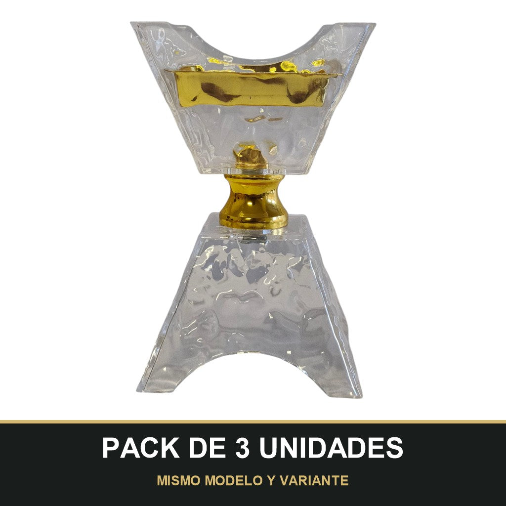 PACK DE 3 UNIDADES — Quemador de Incienso Árabe Transparente y Dorado — Diseño Moderno de Cristal. MISMO MODELO Y VARIANTE