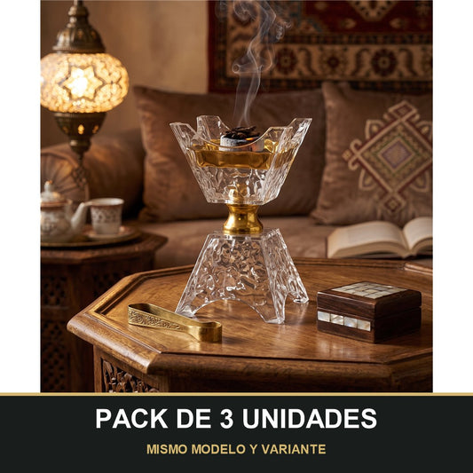 PACK DE 3 UNIDADES — Quemador de Incienso Árabe Transparente y Dorado — Diseño Moderno de Cristal. MISMO MODELO Y VARIANTE