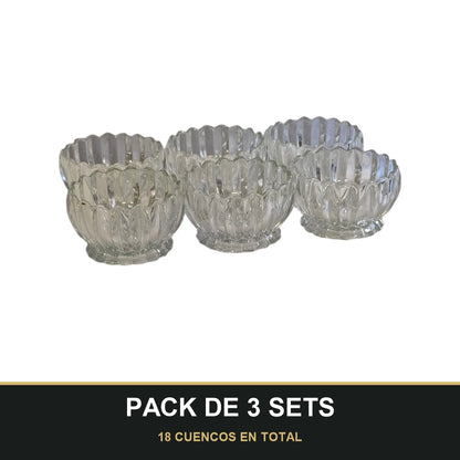 PACK DE 3 SETS — Set de 6 Cuencos de Cristal Transparente – 10 cm | Ideal para Postres, Frutas y Aperitivos. 18 CUENCOS EN TOTAL
