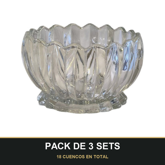 PACK DE 3 SETS — Set de 6 Cuencos de Cristal Transparente – 10 cm | Ideal para Postres, Frutas y Aperitivos. 18 CUENCOS EN TOTAL