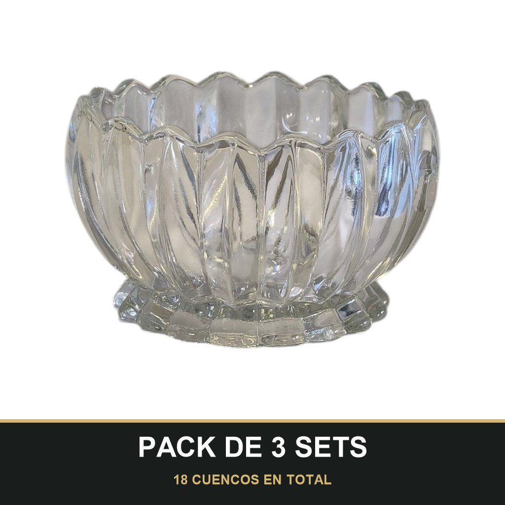 PACK DE 3 SETS — Set de 6 Cuencos de Cristal Transparente – 10 cm | Ideal para Postres, Frutas y Aperitivos. 18 CUENCOS EN TOTAL