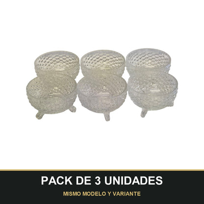 PACK DE 3 UNIDADES — Cuenco de Cristal con Patas – Diseño Vintage Texturizado | Ideal para Postres y Aperitivos. MISMO MODELO Y VARIANTE