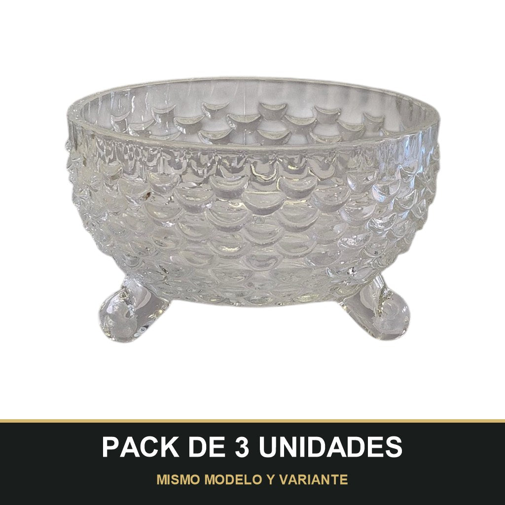 PACK DE 3 UNIDADES — Cuenco de Cristal con Patas – Diseño Vintage Texturizado | Ideal para Postres y Aperitivos. MISMO MODELO Y VARIANTE