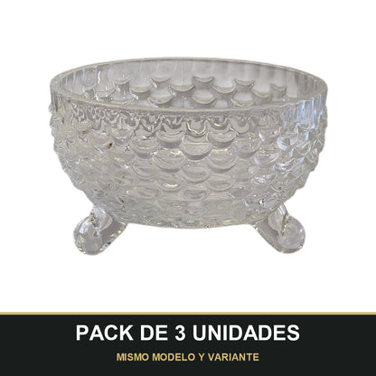PACK DE 3 UNIDADES — Cuenco de Cristal con Patas – Diseño Vintage Texturizado | Ideal para Postres y Aperitivos. MISMO MODELO Y VARIANTE