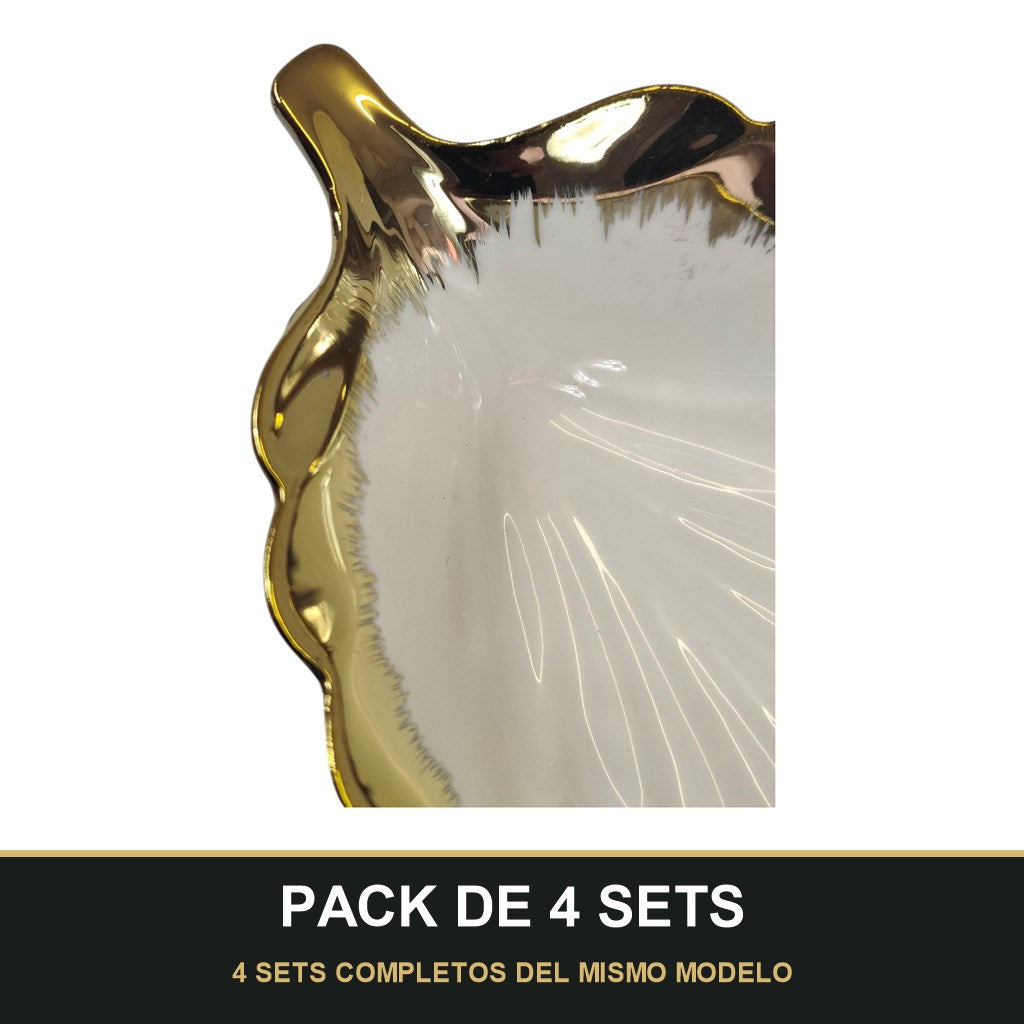 PACK DE 4 SETS — Juego de Cerámica Decorativa Hoja 15 cm x 9 cm. 4 SETS COMPLETOS DEL MISMO MODELO