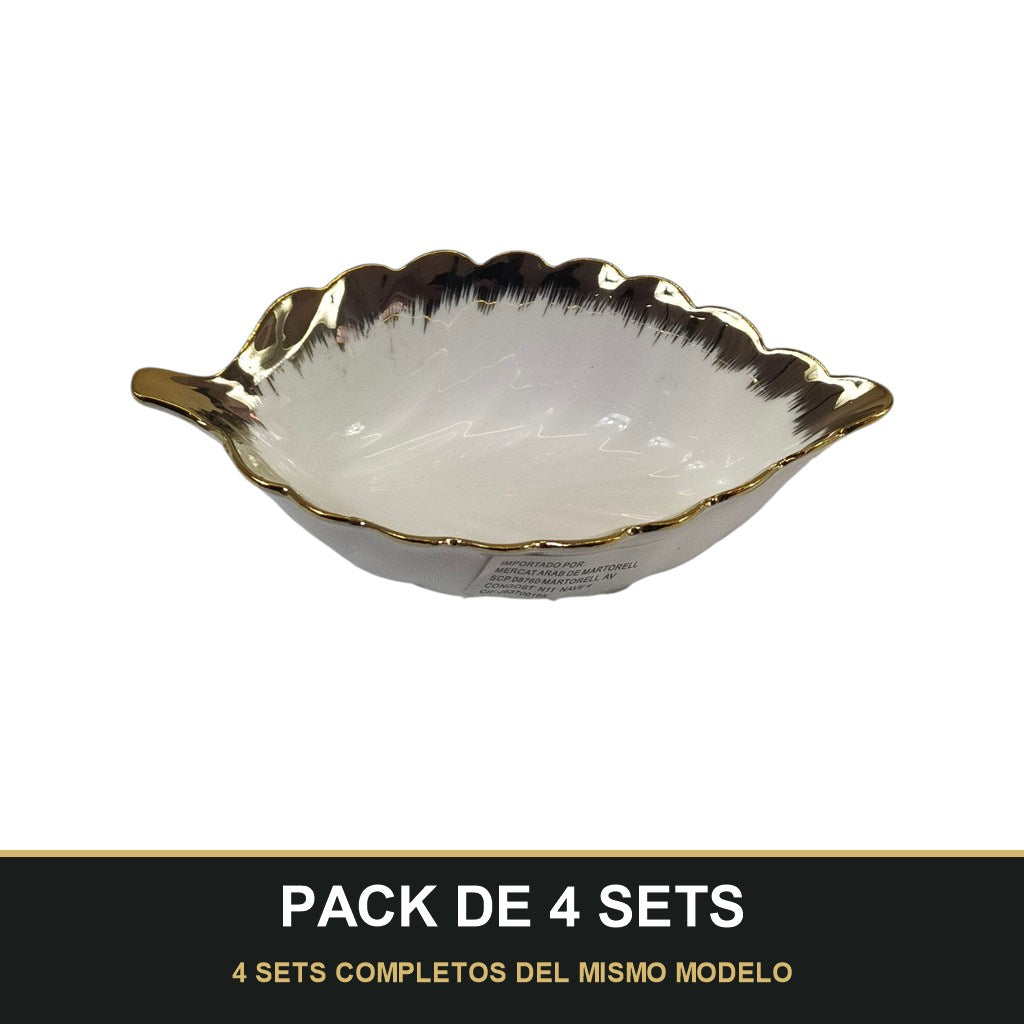 PACK DE 4 SETS — Juego de Cerámica Decorativa Hoja 15 cm x 9 cm. 4 SETS COMPLETOS DEL MISMO MODELO