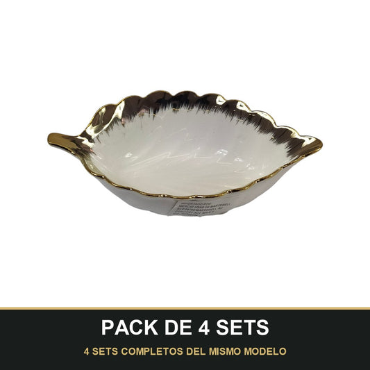 PACK DE 4 SETS — Juego de Cerámica Decorativa Hoja 15 cm x 9 cm. 4 SETS COMPLETOS DEL MISMO MODELO