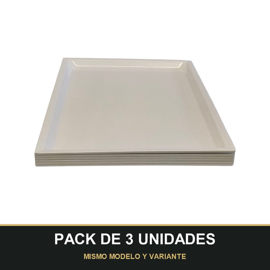 PACK DE 3 UNIDADES — Plato Rectangular Blanco  – Diseño Minimalista con Borde Elevado. MISMO MODELO Y VARIANTE