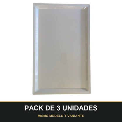 PACK DE 3 UNIDADES — Plato Rectangular Blanco  – Diseño Minimalista con Borde Elevado. MISMO MODELO Y VARIANTE