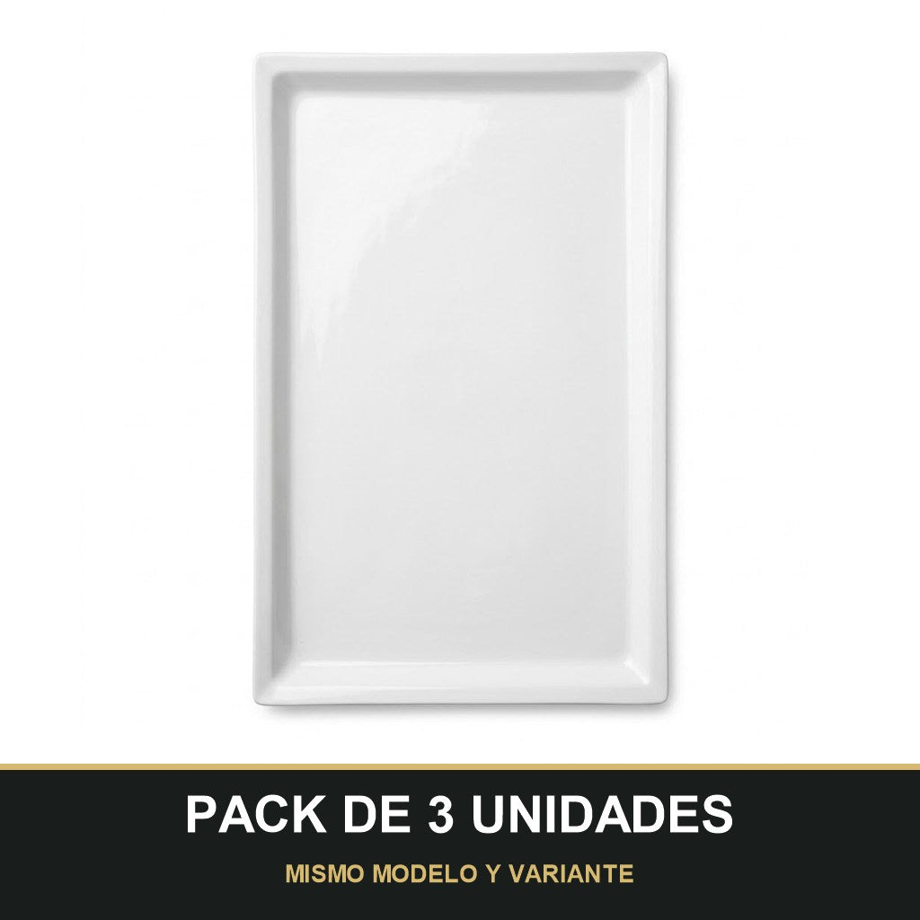 PACK DE 3 UNIDADES — Plato Rectangular Blanco  – Diseño Minimalista con Borde Elevado. MISMO MODELO Y VARIANTE