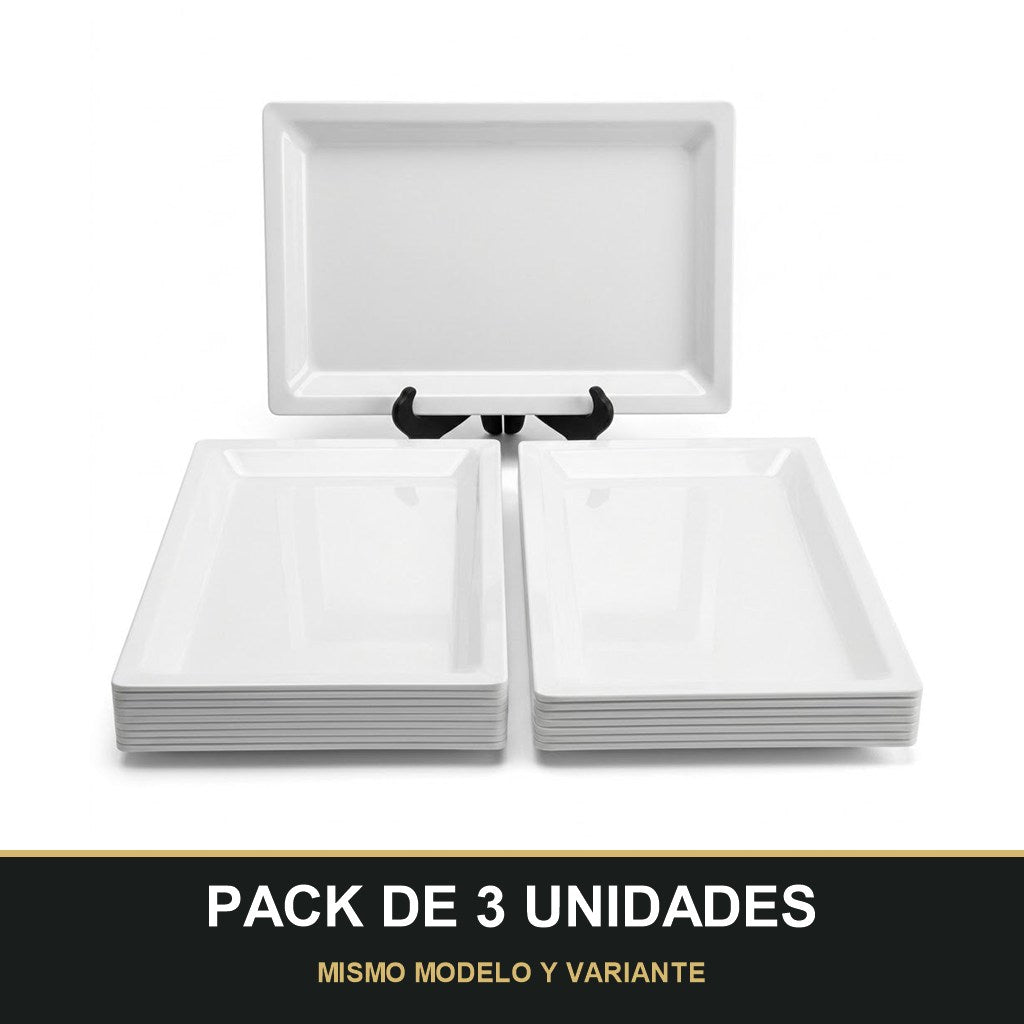 PACK DE 3 UNIDADES — Plato Rectangular Blanco  – Diseño Minimalista con Borde Elevado. MISMO MODELO Y VARIANTE