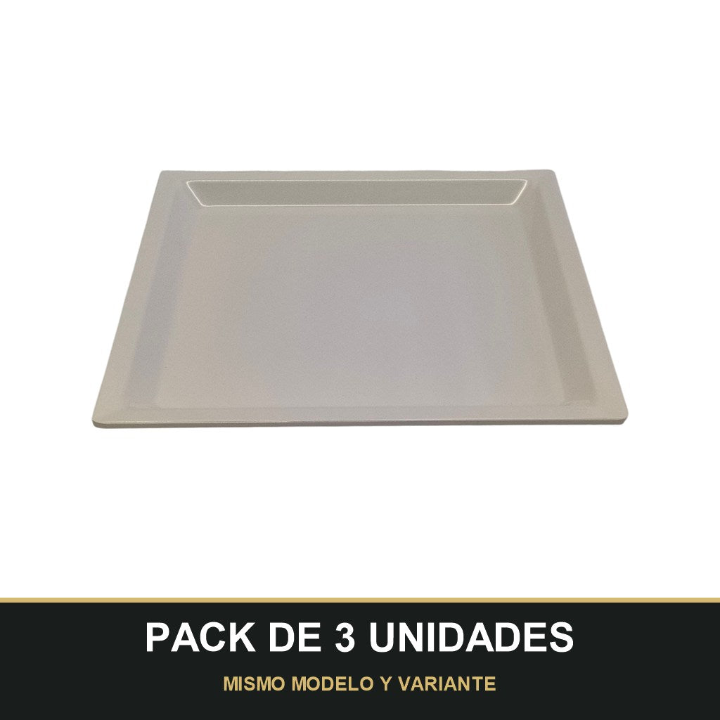 PACK DE 3 UNIDADES — Plato Cuadrado de Melamina 35×35 cm — Blanco, Servicio y Presentación. MISMO MODELO Y VARIANTE