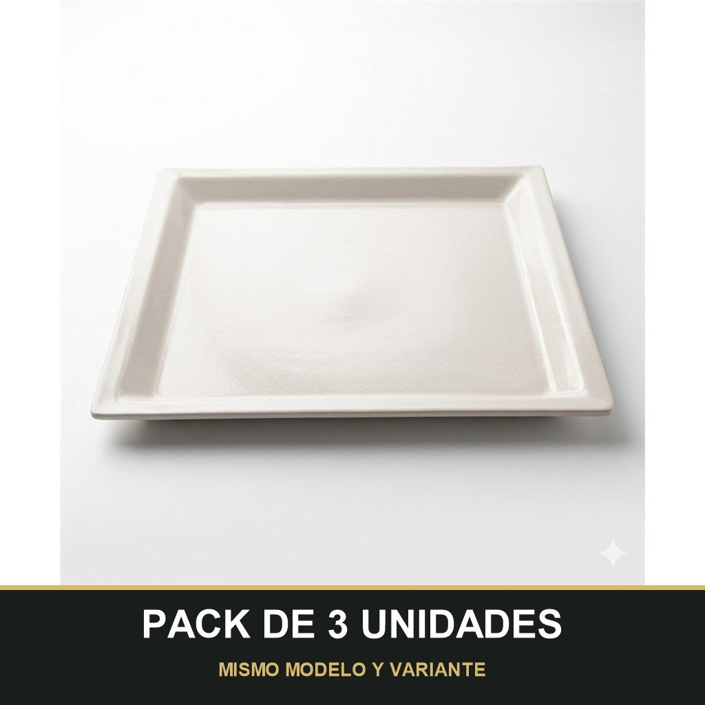 PACK DE 3 UNIDADES — Plato Cuadrado de Melamina 35×35 cm — Blanco, Servicio y Presentación. MISMO MODELO Y VARIANTE