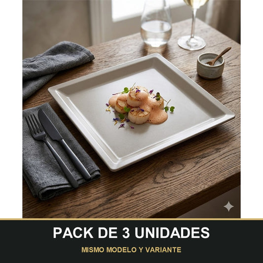 PACK DE 3 UNIDADES — Plato Cuadrado de Melamina 35×35 cm — Blanco, Servicio y Presentación. MISMO MODELO Y VARIANTE