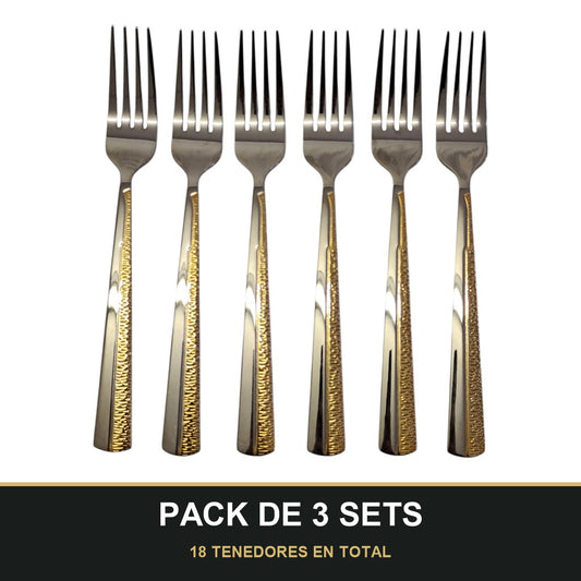 PACK DE 3 SETS — Set de 6 Tenedores de Mesa – Acero Inoxidable con Detalle Dorado | Colección Premium. 18 TENEDORES EN TOTAL