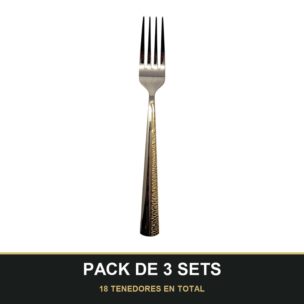 PACK DE 3 SETS — Set de 6 Tenedores de Mesa – Acero Inoxidable con Detalle Dorado | Colección Premium. 18 TENEDORES EN TOTAL