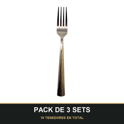 PACK DE 3 SETS — Set de 6 Tenedores de Mesa – Acero Inoxidable con Detalle Dorado | Colección Premium. 18 TENEDORES EN TOTAL