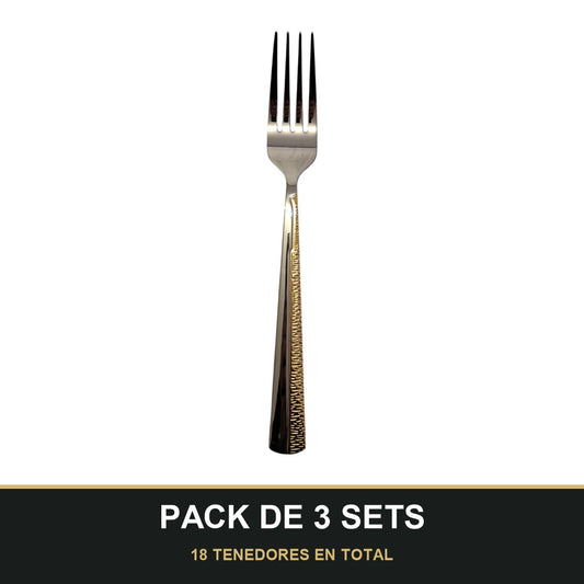PACK DE 3 SETS — Set de 6 Tenedores de Mesa – Acero Inoxidable con Detalle Dorado | Colección Premium. 18 TENEDORES EN TOTAL