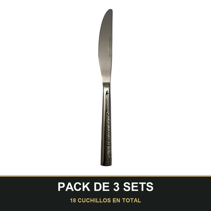 PACK DE 3 SETS — Set de 6 Cuchillos de Mesa – Acero Inoxidable con Mango Texturizado | Acabado Espejo. 18 CUCHILLOS EN TOTAL