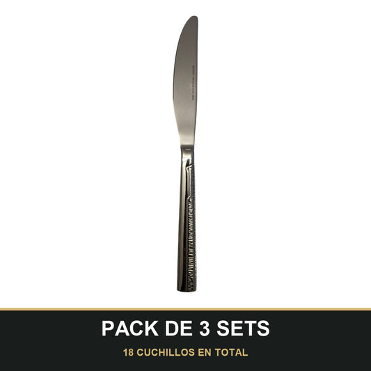 PACK DE 3 SETS — Set de 6 Cuchillos de Mesa – Acero Inoxidable con Mango Texturizado | Acabado Espejo. 18 CUCHILLOS EN TOTAL