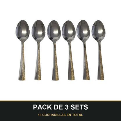 PACK DE 3 SETS — Set de 6 Cucharillas de Café – Acero Inoxidable con Detalle Dorado | Acabado Espejo. 18 CUCHARILLAS EN TOTAL
