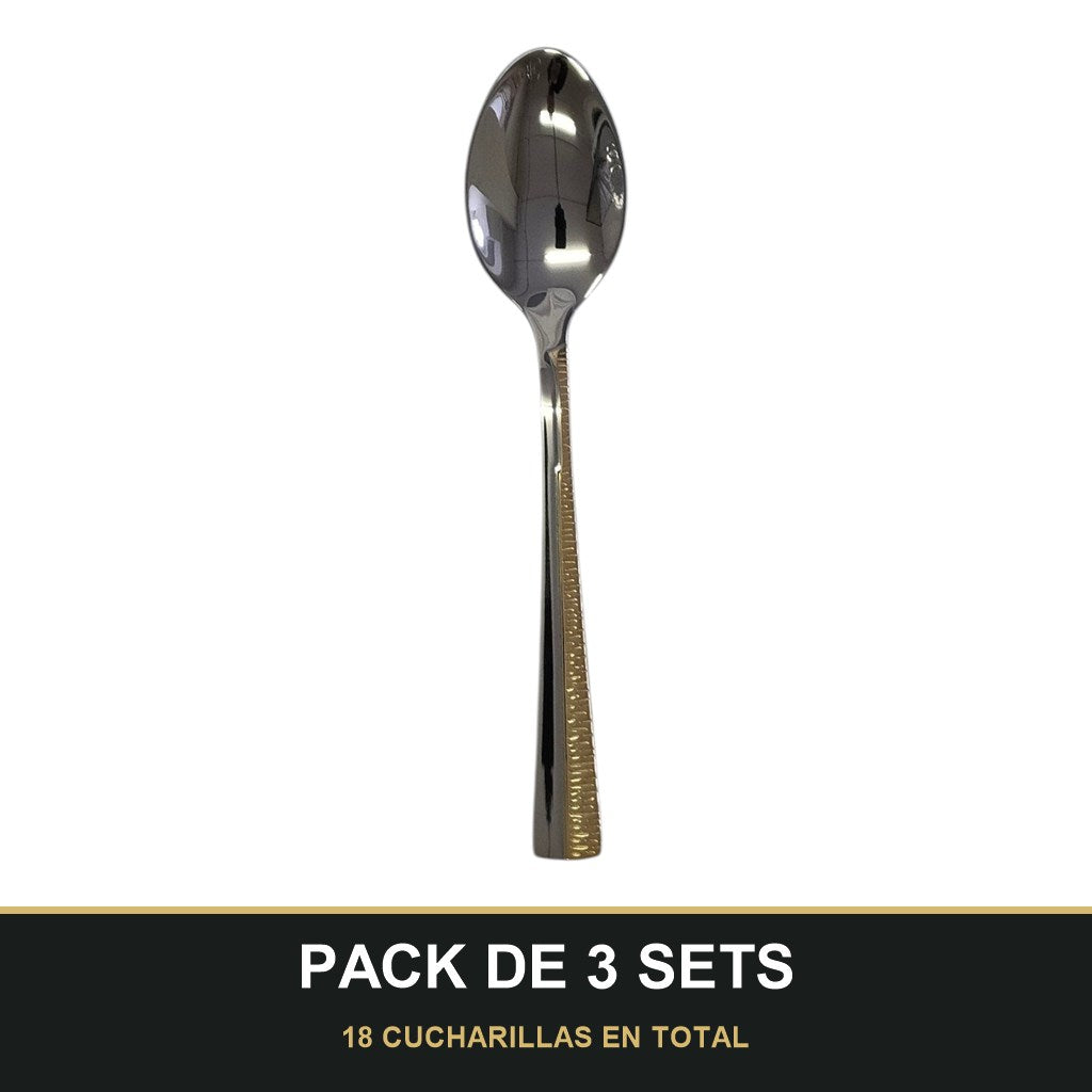 PACK DE 3 SETS — Set de 6 Cucharillas de Café – Acero Inoxidable con Detalle Dorado | Acabado Espejo. 18 CUCHARILLAS EN TOTAL