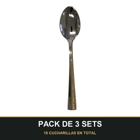 PACK DE 3 SETS — Set de 6 Cucharillas de Café – Acero Inoxidable con Detalle Dorado | Acabado Espejo. 18 CUCHARILLAS EN TOTAL