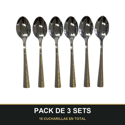 PACK DE 3 SETS — Set de 6 Cucharillas de Café – Acero Inoxidable con Detalle Dorado | Acabado Espejo. 18 CUCHARILLAS EN TOTAL