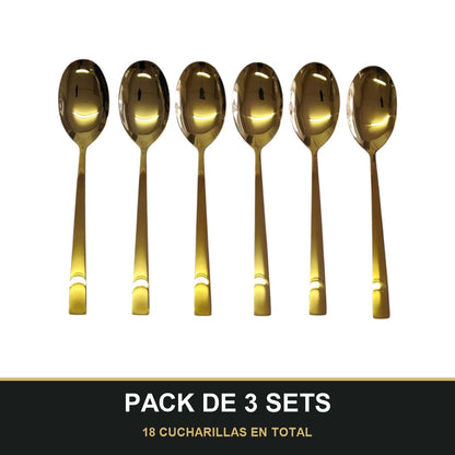 PACK DE 3 SETS — Set de 6 Cucharillas Doradas – Acero Inoxidable | Acabado Espejo. 18 CUCHARILLAS EN TOTAL
