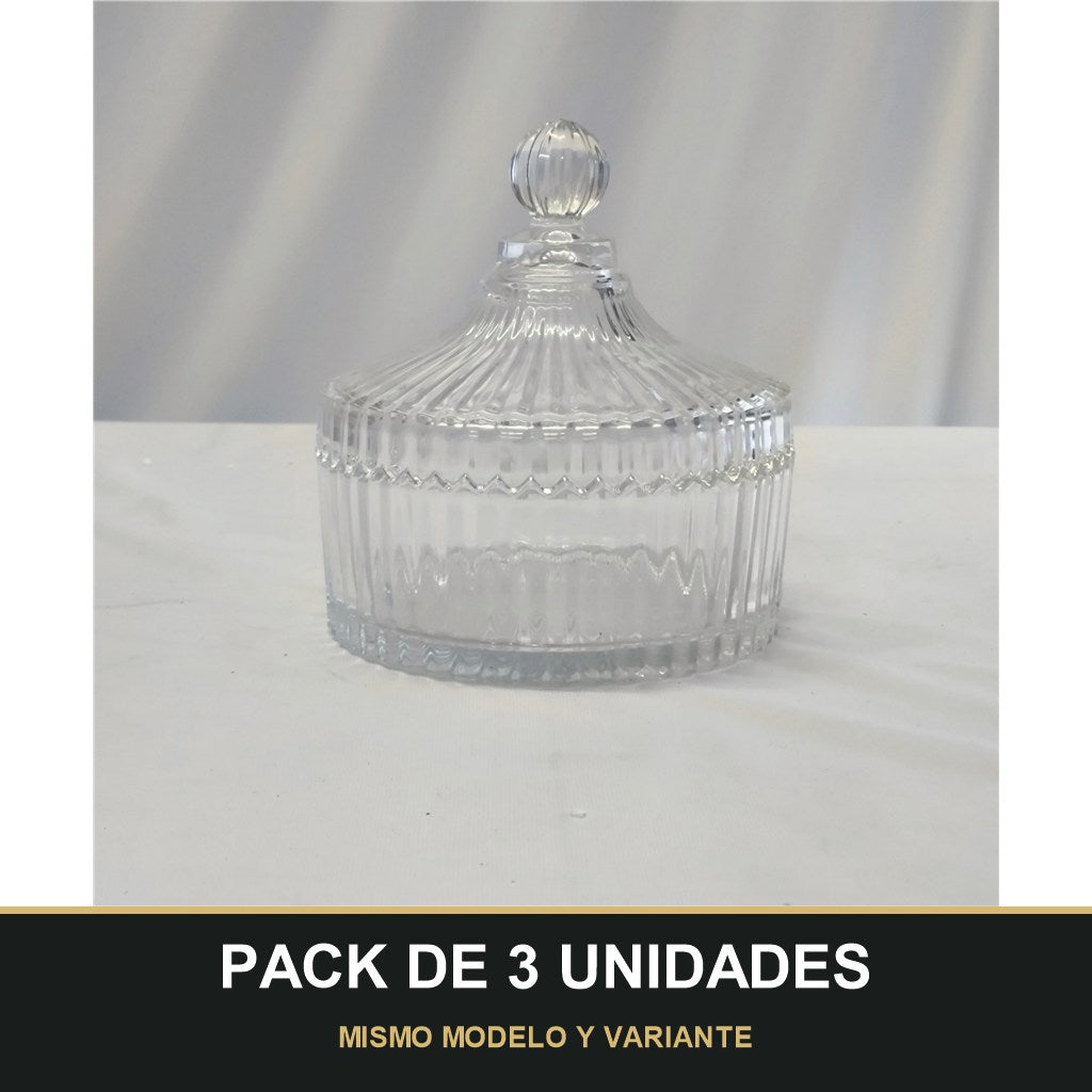 PACK DE 3 UNIDADES — Frasco Decorativo de Cristal con Tapa Tallada – Elegancia para Almacenaje y Decoración. MISMO MODELO Y VARIANTE
