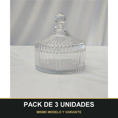 PACK DE 3 UNIDADES — Frasco Decorativo de Cristal con Tapa Tallada – Elegancia para Almacenaje y Decoración. MISMO MODELO Y VARIANTE