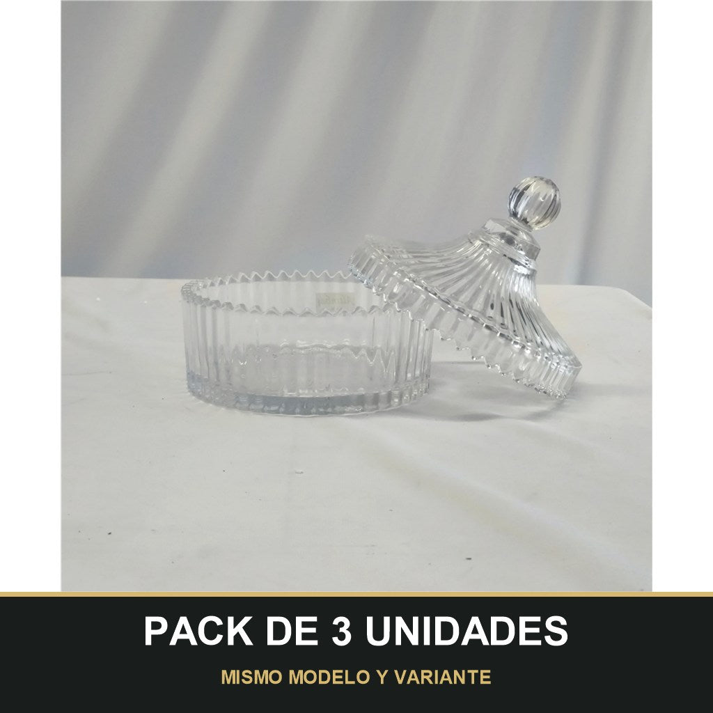 PACK DE 3 UNIDADES — Frasco Decorativo de Cristal con Tapa Tallada – Elegancia para Almacenaje y Decoración. MISMO MODELO Y VARIANTE