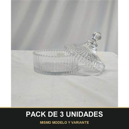 PACK DE 3 UNIDADES — Frasco Decorativo de Cristal con Tapa Tallada – Elegancia para Almacenaje y Decoración. MISMO MODELO Y VARIANTE