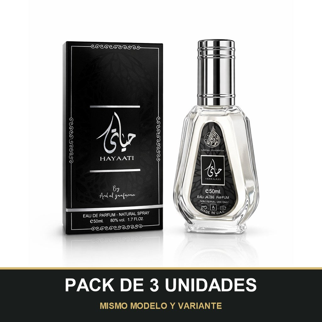 PACK DE 3 UNIDADES — Hayaati de Ard Al Zaafaran · 50 ml. MISMO MODELO Y VARIANTE