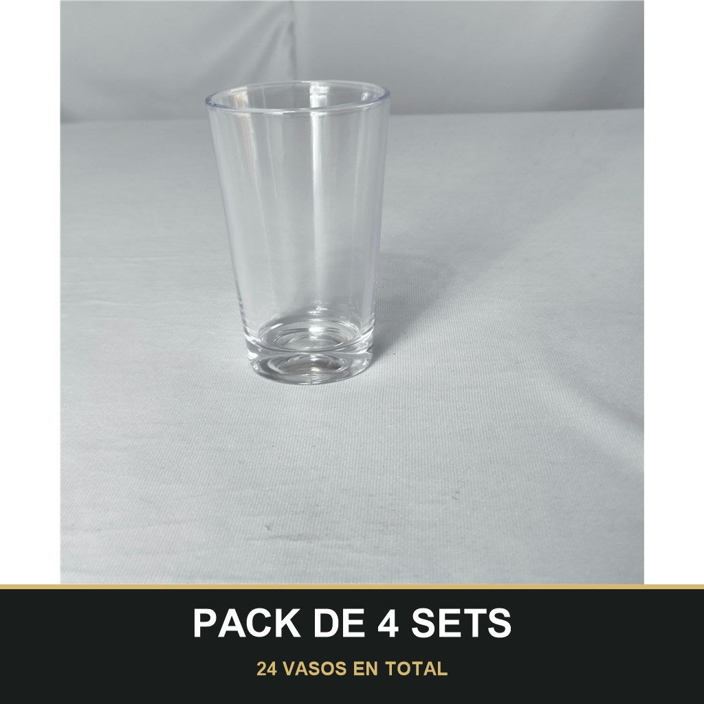 PACK DE 4 SETS — Vasos Hayati – Set de 6 Vasos de Vidrio Transparente Elegante 13cL. 24 VASOS EN TOTAL