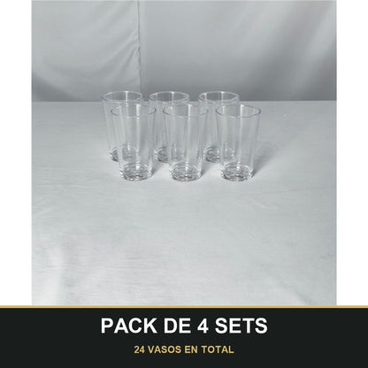 PACK DE 4 SETS — Vasos Hayati – Set de 6 Vasos de Vidrio Transparente Elegante 13cL. 24 VASOS EN TOTAL