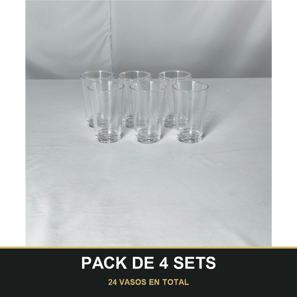 PACK DE 4 SETS — Vasos Hayati – Set de 6 Vasos de Vidrio Transparente Elegante 13cL. 24 VASOS EN TOTAL